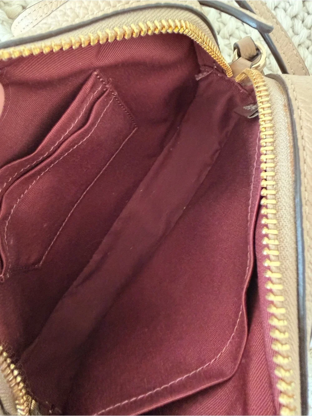 Coach Pebbled Leather Crossbody in Taupe Pink